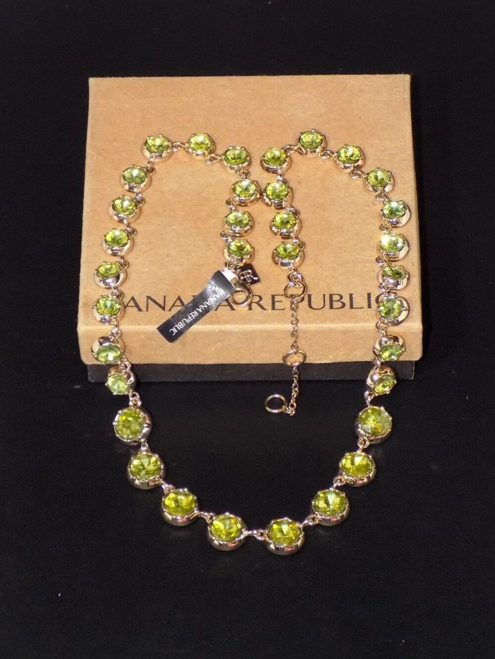 New Signed Banana Republic Green Graduated Crystal Necklace